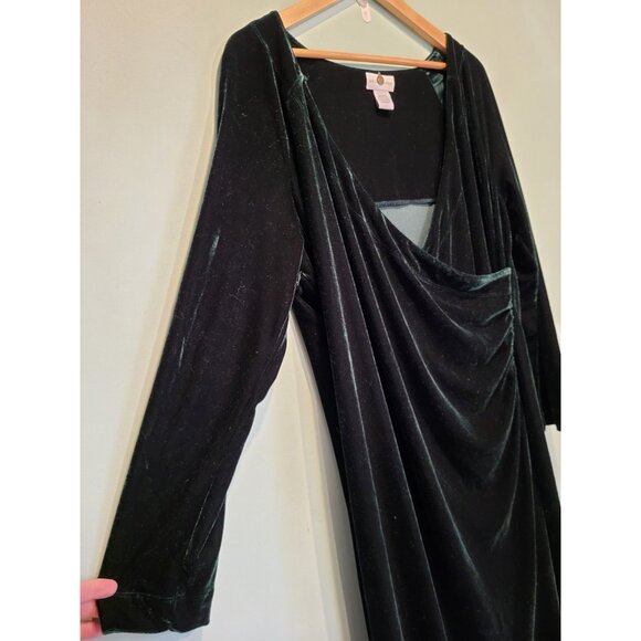 Soft Surroundings Green Hyannis Velvet Faux Wrap Holiday Midi Dress Sz 1X - Picture 3 of 6